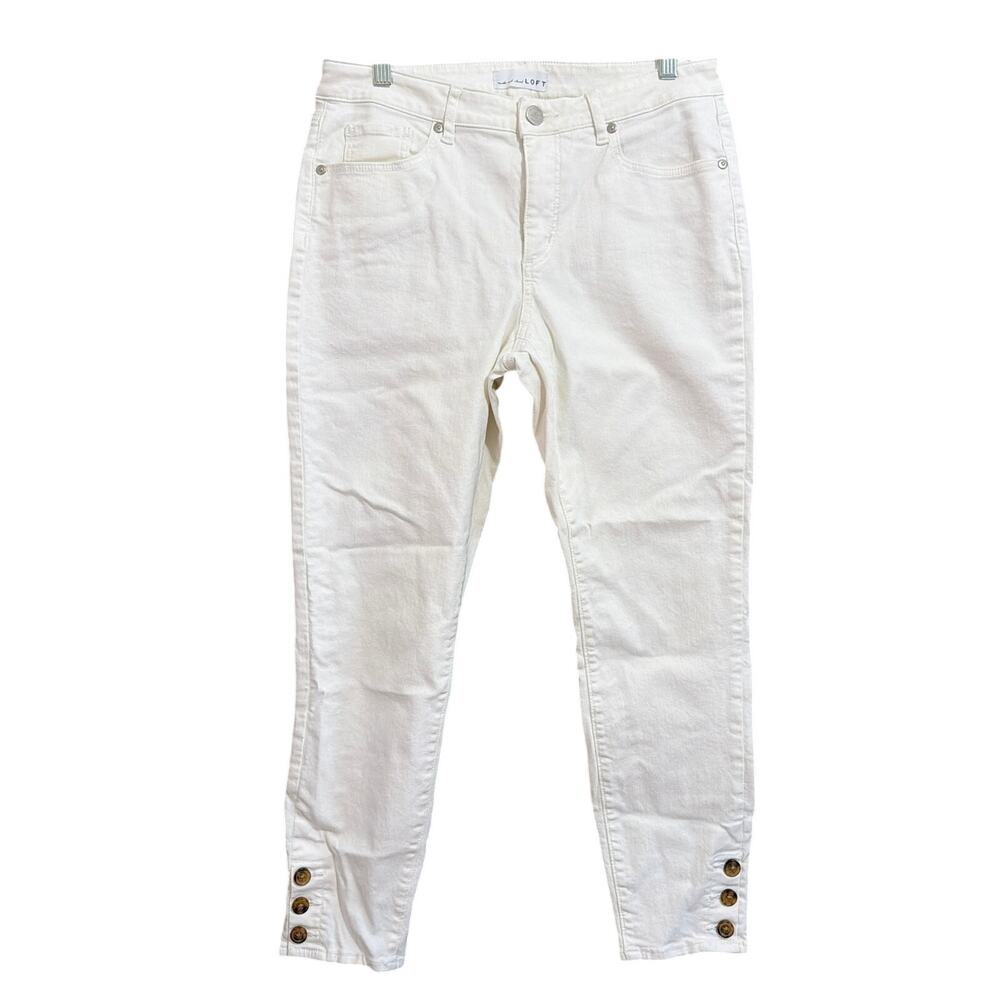 LOFT Womens Jeans White Denim Mid Rise Curvy Skinny Button Hems Stretch 8/29